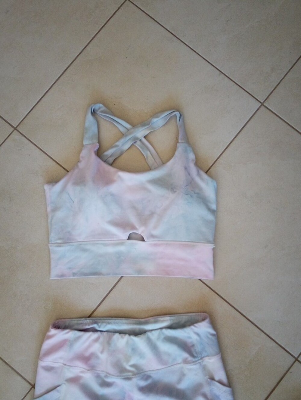 Women's Pastel Tie-Dye Leggings & Crop Top Set - Pink & Light Blue